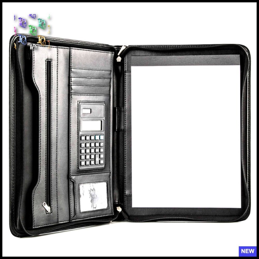 Vegan Leather Business Portfolio Zipper Padfolio Tablet Sleeve Professional